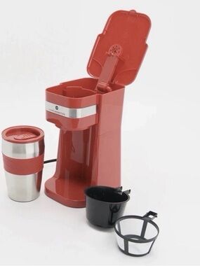 Single-Serve Red Coffee Maker with Travel Mug
